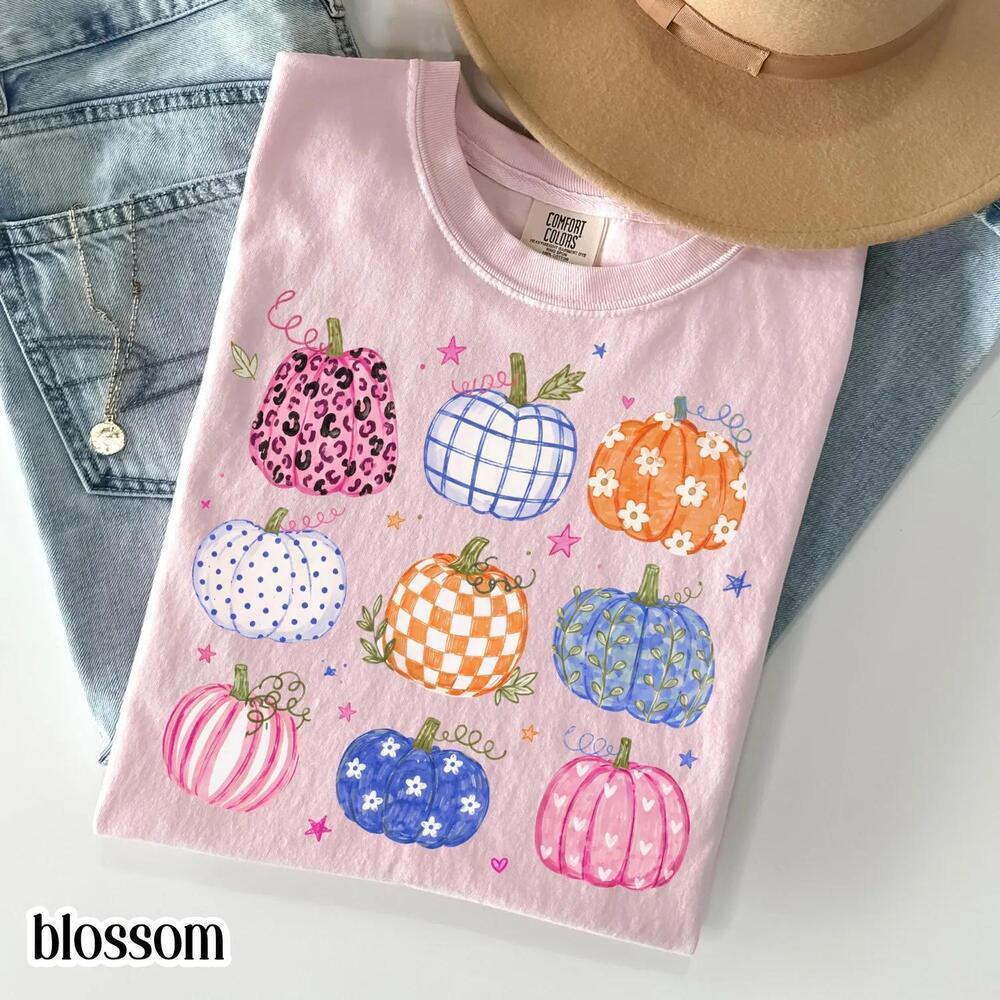 Bright Pumpkin Shirt Cute Fall Pumpkin Pattern Tee Autumn Aesthetic